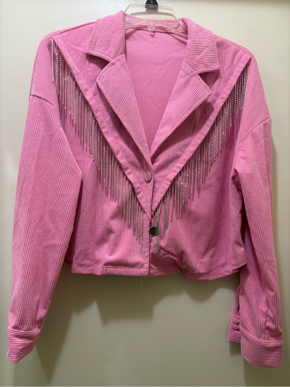 Pink Corduroy Rhinestone Fringe Jacket